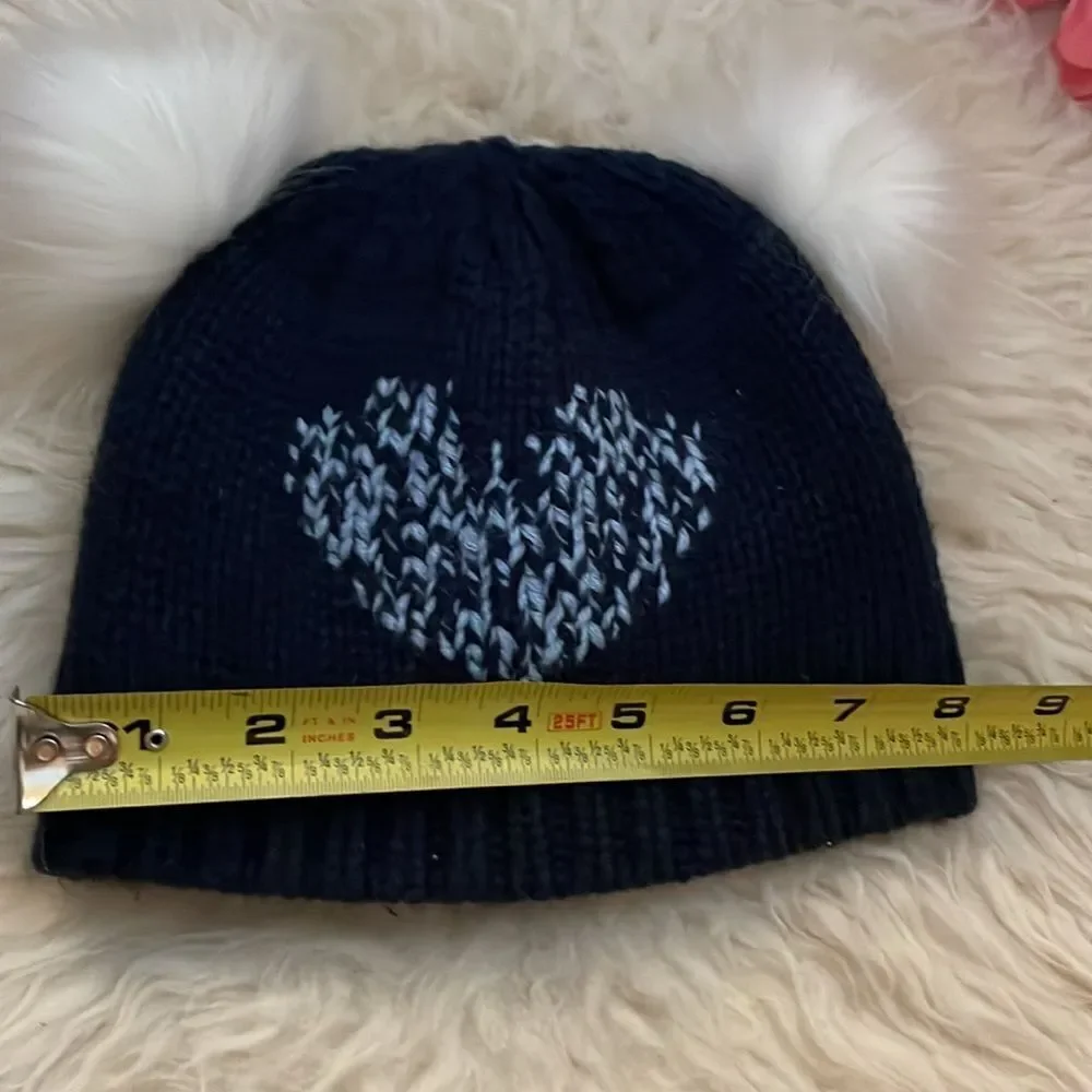 Anthropologie Kids Beanie Blue Heart Pom Poms
